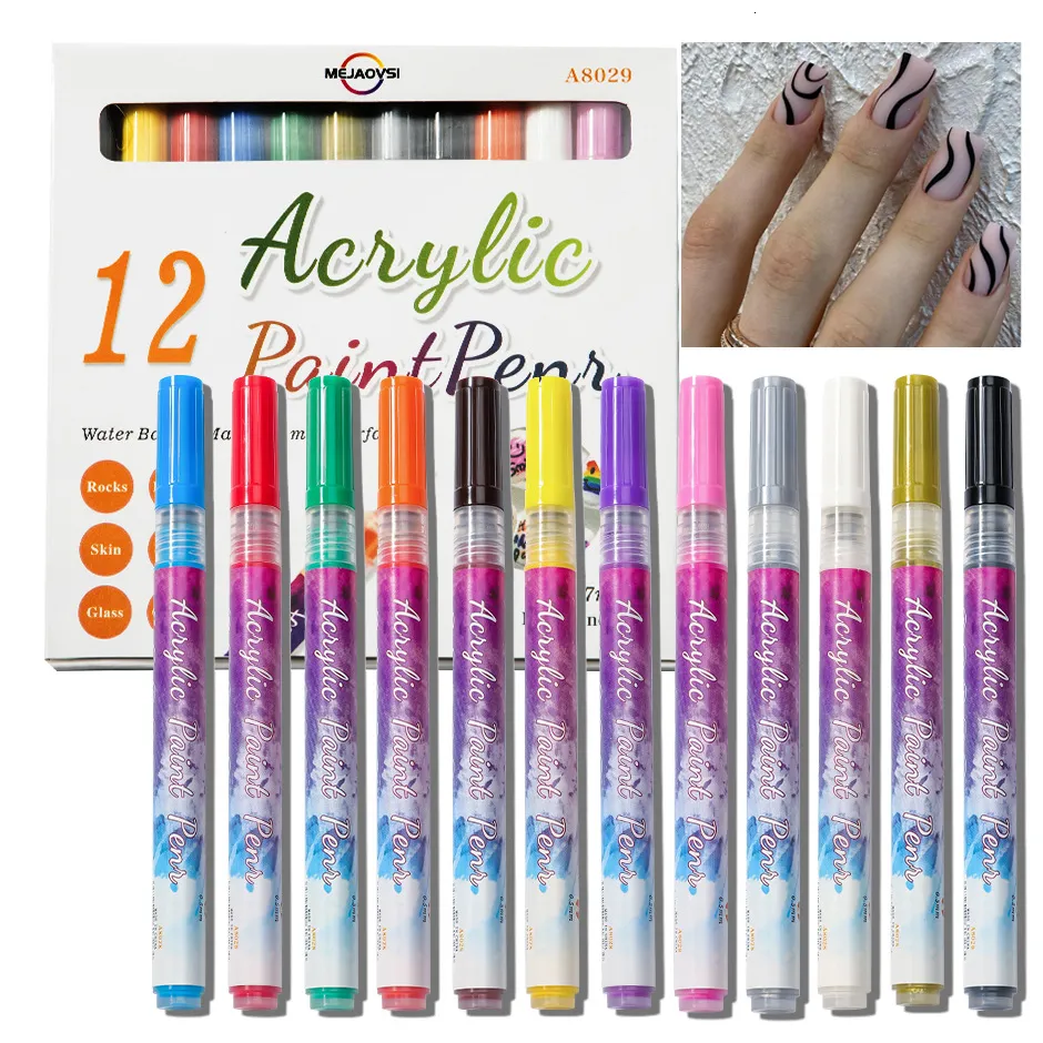 Nail Polish 12 Colors Nail Art Graffiti Pen Waterproof Drawing Marker Pen Set Wave Stripe Abstract Lines Brush Manicure Supplies Tool SAG-B 230804