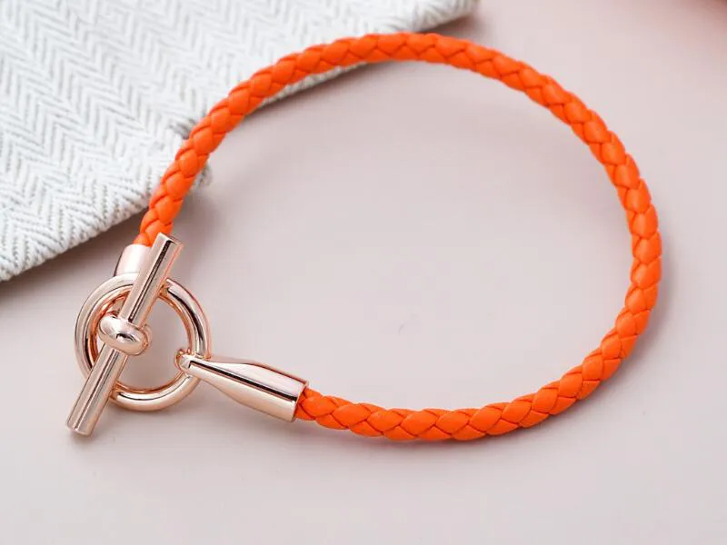 Realfine888 3A HM-Armbänder in 03 Orange, echtes Lederarmband mit Roségold, ikonischer Schmuck, Luxus-Designer für Damen, mit Box
