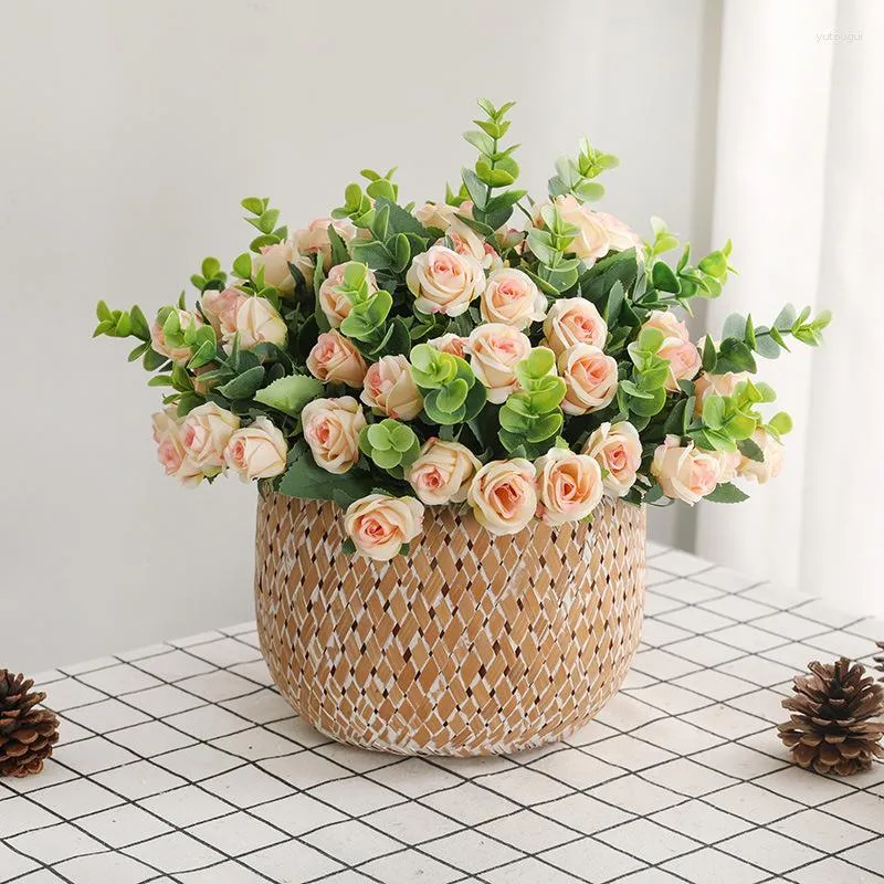 Decorative Flowers Artificial Eucalyptus Peony Hand Bouquet For Bedroom Home Decoration Roses Silk Flower Wedding Party Decor Fake Plants