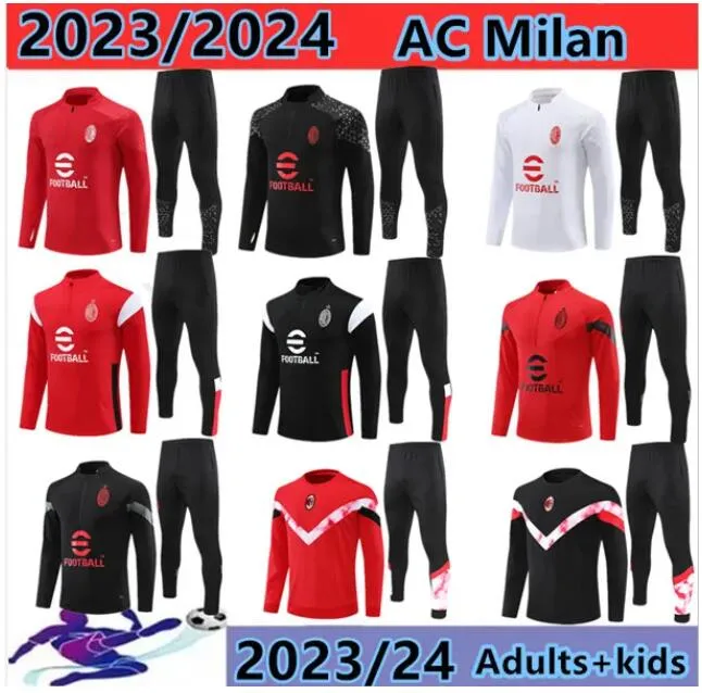 2023 2024 AC Milans Training Suit Ibrahimovic Soccer Milano Survetement 23/24 Maillot Men and Kidsde Foot Milans Football Tracksuit Survetement Uniforms