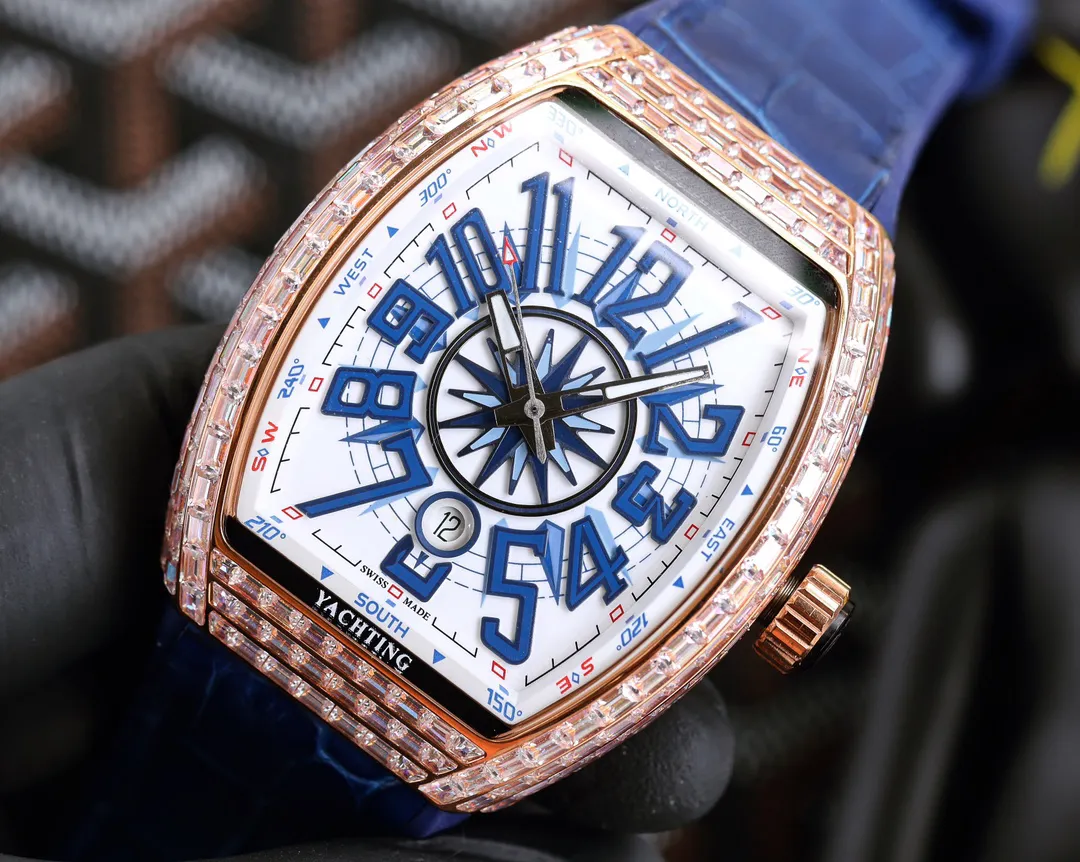 V45 Diamond Tonneau Luksusowe męskie zegarek 18K Rose Gold Designer Swiss Swiss Automatyczne zegarki mechaniczne 28800 VPH Sapphire Crystal Waterproof