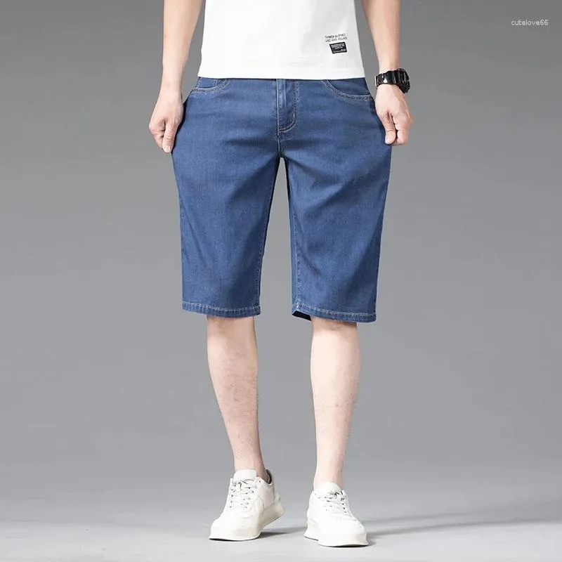 Jeans da uomo Plus Size 42 44 46 Summer Lyocell Fabric Thin Short Business Loose Straight Blue Stretch Denim Shorts Marca maschile
