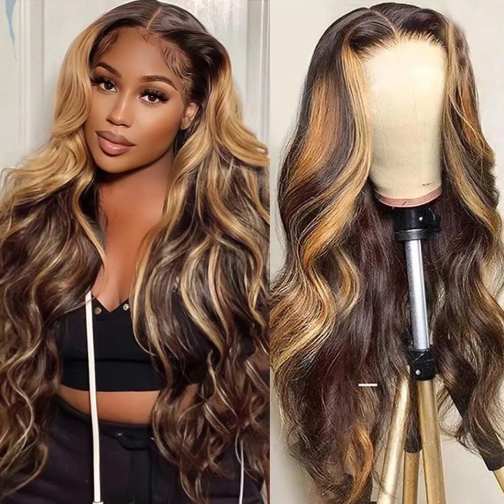 30 Inch Highlight Wig Human Hair Body Wave Ombre Lace Wig Human Hair Lace Front Wig Brazilian Brown Honey Blonde Colored Wigs