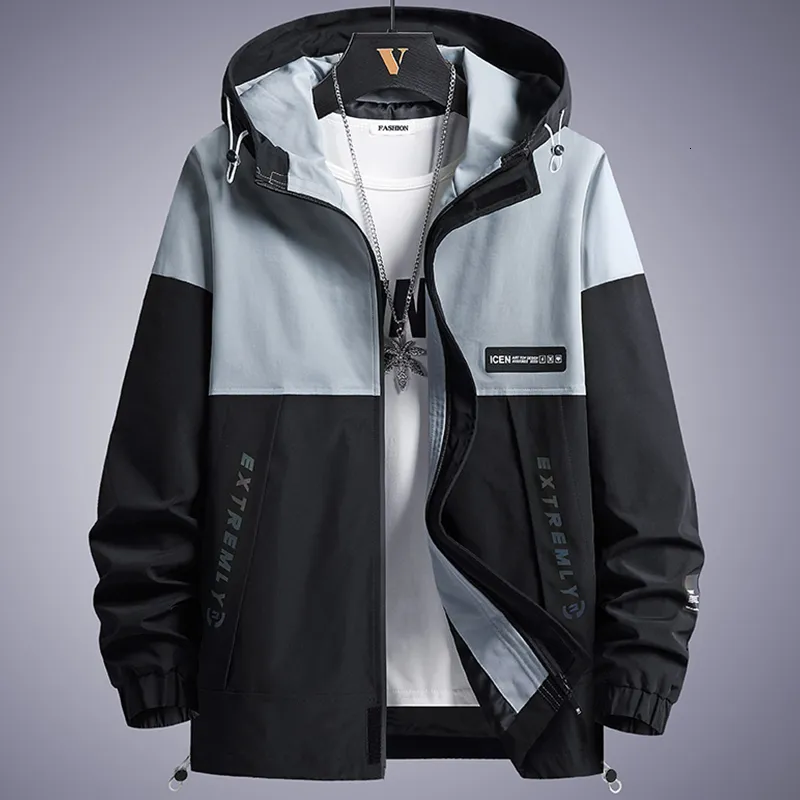 Mens Spring Autumn Windbreaker Jacket Streetwear Black Khaki