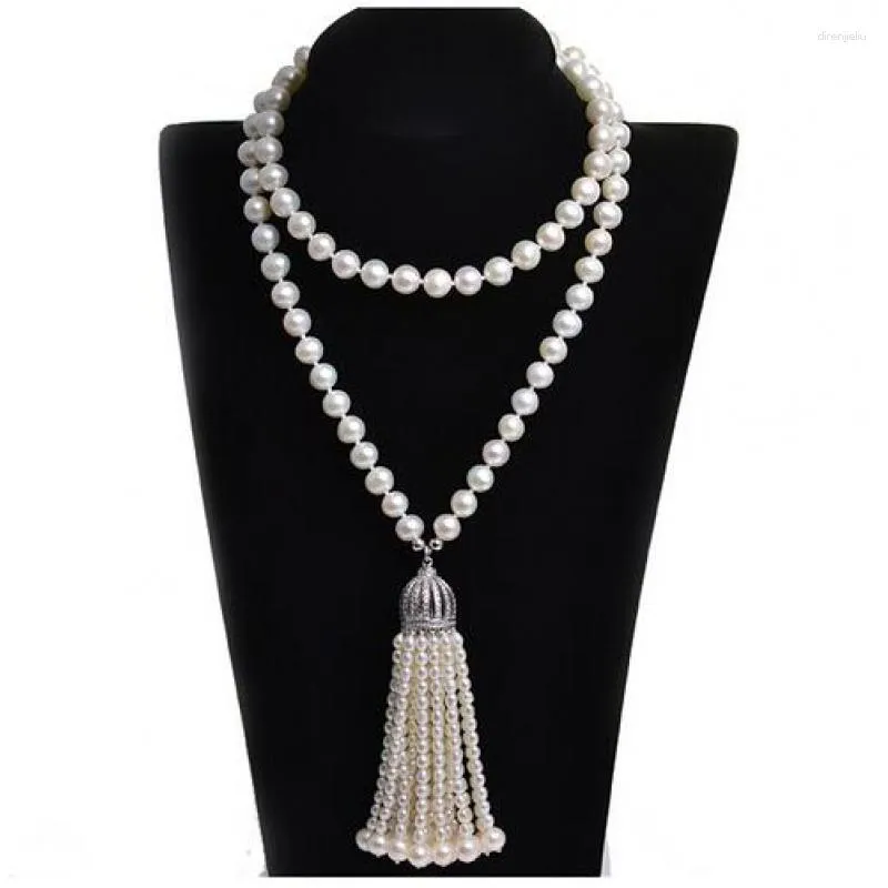 Pendant Necklaces Fashion Fringe Long Real Natural Pearl Nelace Suitable For Wedding And Party 32inch