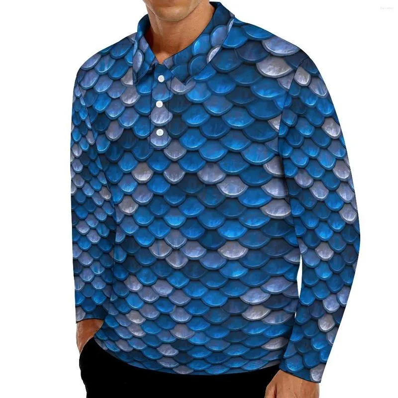 Polo da uomo Mermaids Scale Polo casual T-shirt con stampa animalier Camicia a maniche lunghe Design Primavera Trend Oversize Top Regalo di compleanno