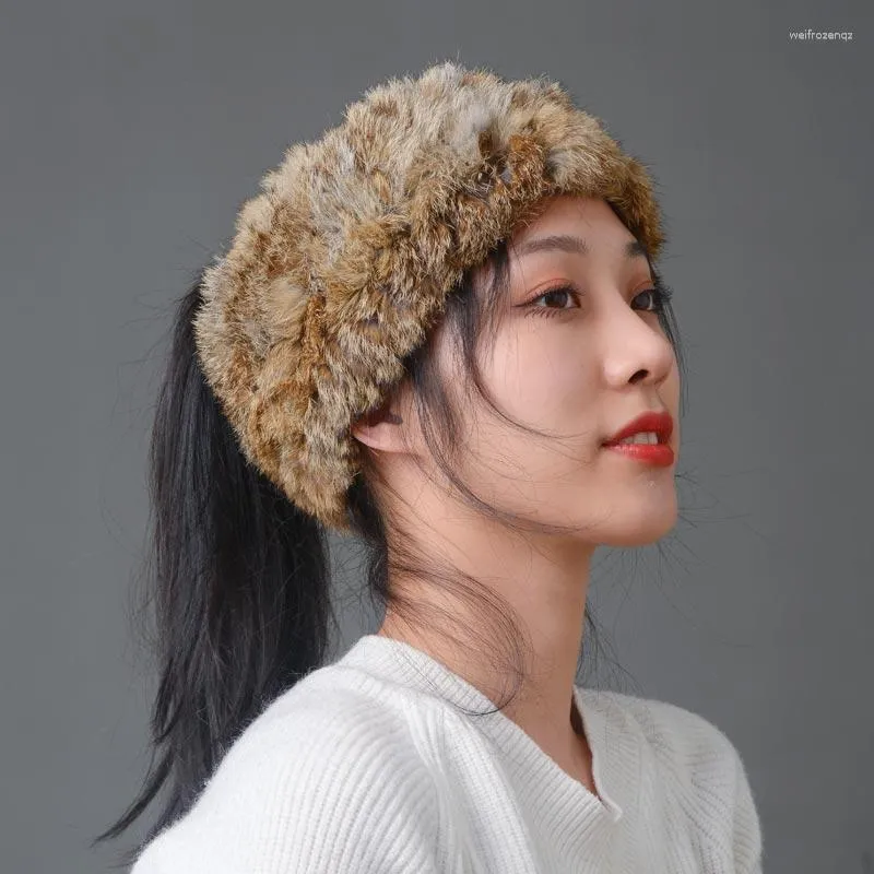 Eşarplar doğal kürk kafa kapağı kalınlaşmış örgü kış kadınlar moda her şey 2023 kafa bandı yün el dokuma