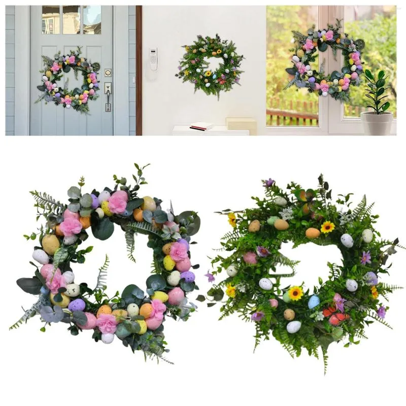 Decorative Flowers Artificial Easter Wreath Props With Colorful Egg Wreaths For Indoor Outdoor Outside