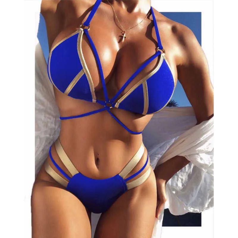 Women's swimsuit 2023 new explosive bikini gold print sexy swimsuit three explosive swimsuit split women's patchwork sports swimsuit flexible fashion