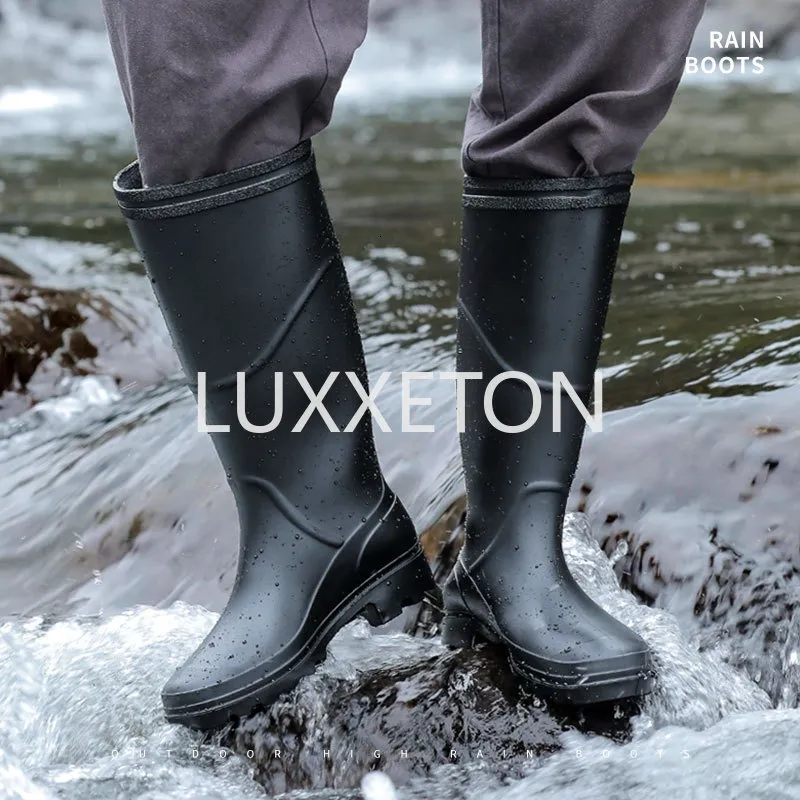 Botas de lluvia para hombre, zapatos de agua de tubo largo,  antideslizantes, impermeables, zapatos de trabajo de seguridad, plataforma  hasta la