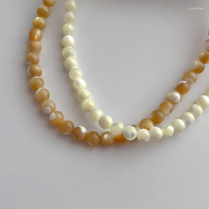 Choker ALLME Statement 6mm White Brown Color Round Natural Shell For Women Strand Beaded Necklace Casual Jewelry