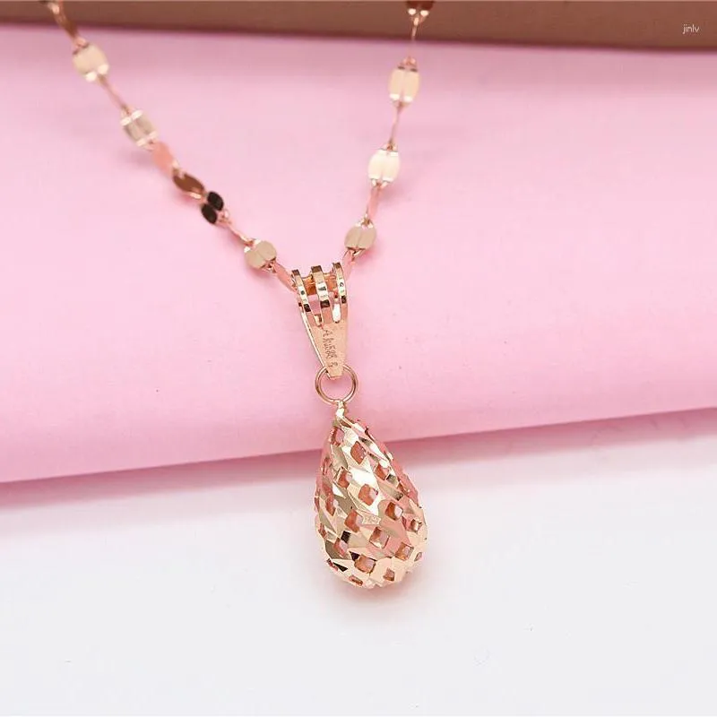 Chains 585 Purple Gold Plated 14k Rose Simple Style Hollow Drop Pendant Necklace Classic Design Ladies Party Jewelry Gift