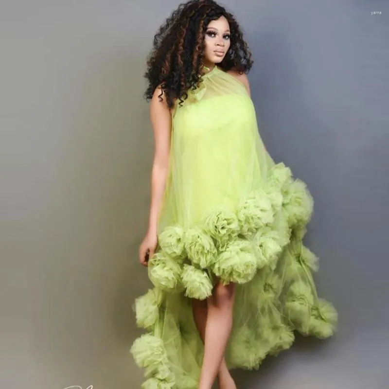 Abiti casual Cute Green Hi Low Tulle Party Custom Made Fluffy Ruffles Abiti lunghi da donna lunghi per Natale Taglie forti