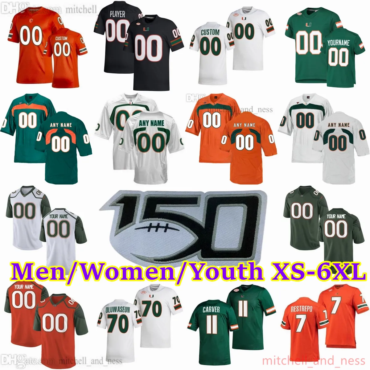 2023-24 Custom S-6XL NCAA Miami Hurricanes Camiseta de fútbol Restrepo Carver Valladares Smith Van Dyke Oluwaseun Borregales Parrish Jr. Knighton Campbell Scaife Jr.