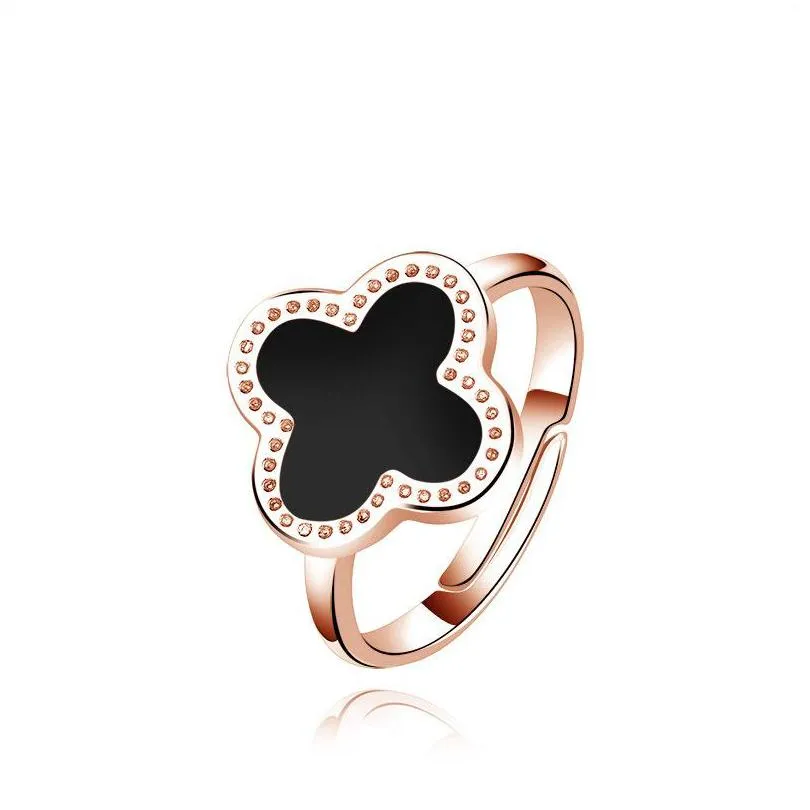 Pierścienie zespołowe 18K Rose Gold Clover Designer for Women Girl