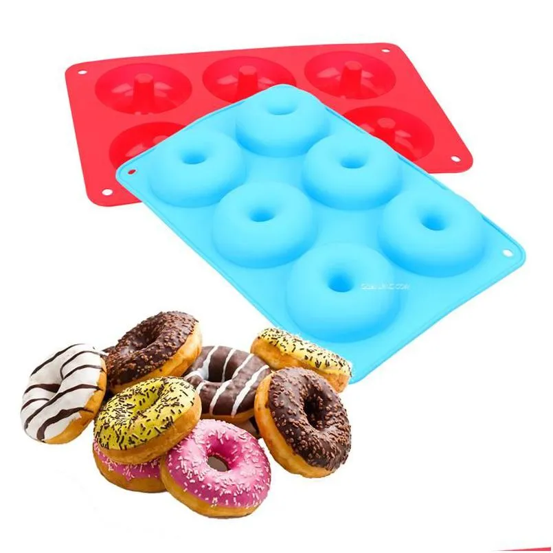 Bakning mögel choklad kex kaka mögel donut återanvändbar 6-kavitetsile panna non-stick godis 3d diy mod drop leverans hem trädgård kitche dhlcp