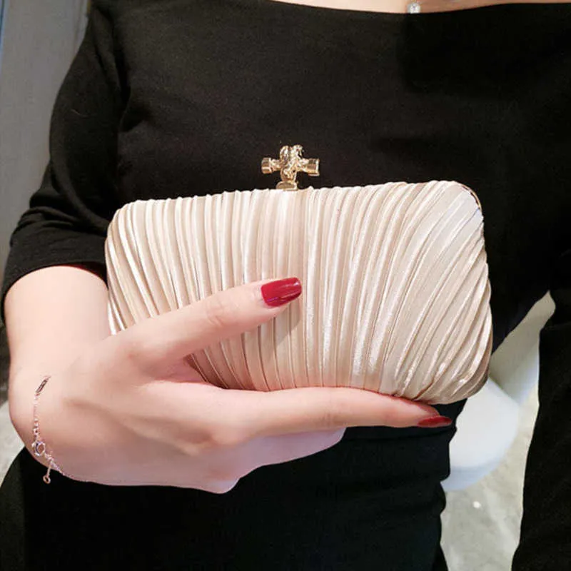 Evening Bags Pleated Clutch Bag Women Luxury Vintage Mini Solid Bridal Small Box Handbag Ladies Black Purse Wedding Party New 230427