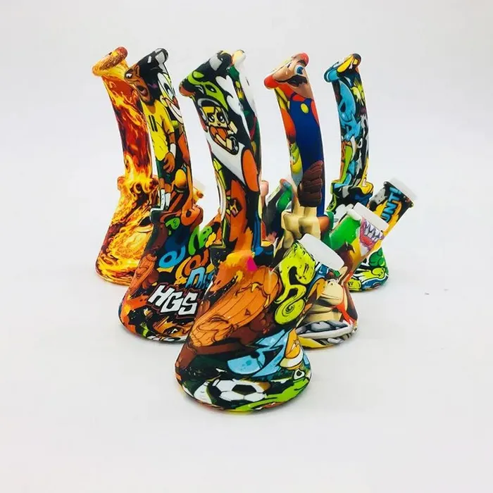 6.5 pulgadas Camuflaje Color Cubilete Diseño Silicona Tubería de agua Bong Con 14 mm Tazón de vidrio Downstem Irrompible Dab Oil Rig Bongs