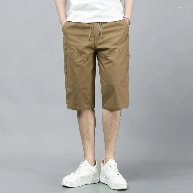 Mäns shorts 2023 Sommarkläder Skörd Jeans Pure Solid Color Cotton Pockets Casual Trend Loose raka mittbyxor