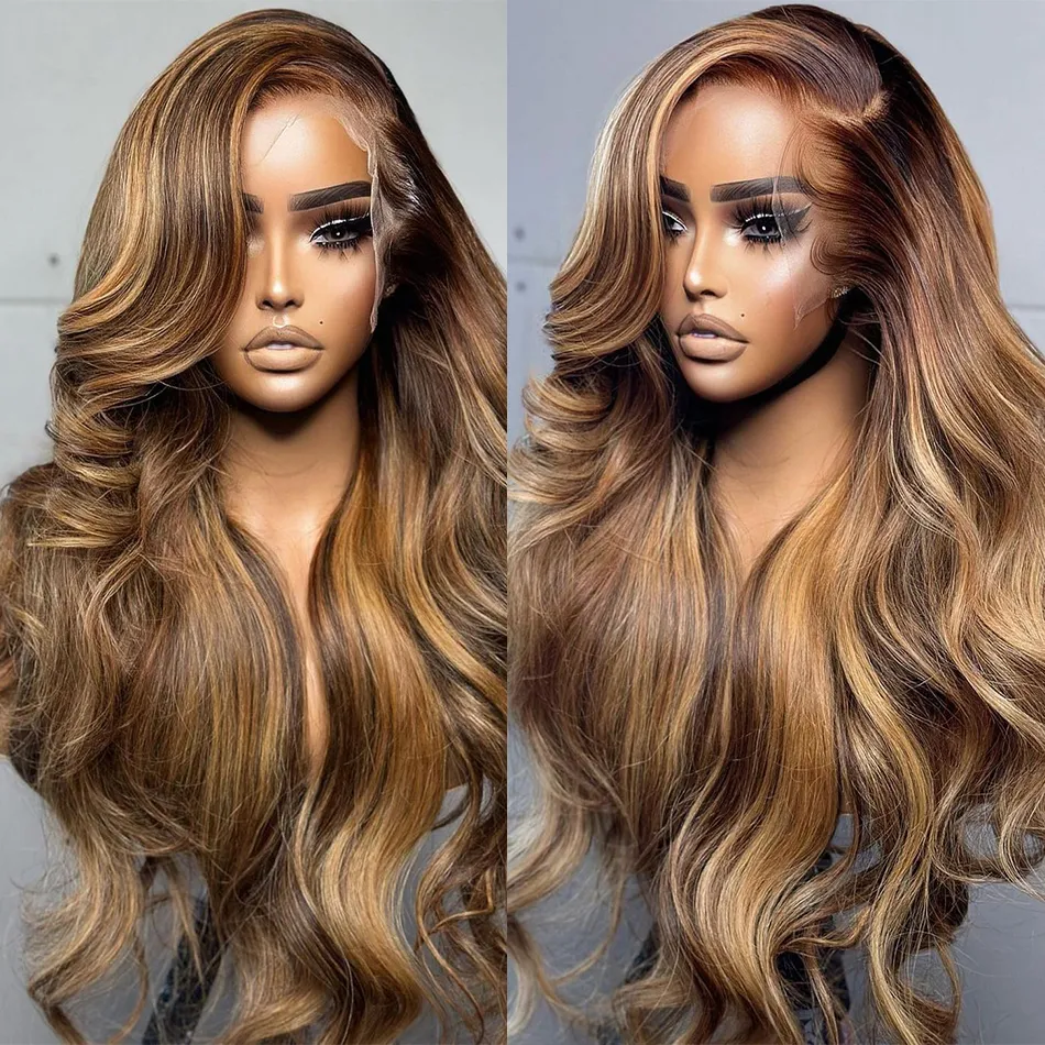 13x4 Highlight Ombre Spets Front Wig Human Hair Wigs For Women Honey Blonde Colored Glueless Wig Body Wave 13x6 Spets Frontal Wig Wig