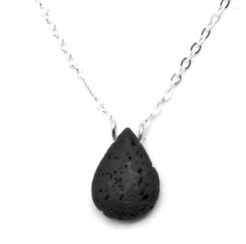 Pendant Necklaces 10pcs) Essential Oil Diffuser Necklace Jewelry For Women Water Drop Lava Stone Silver Color Chain