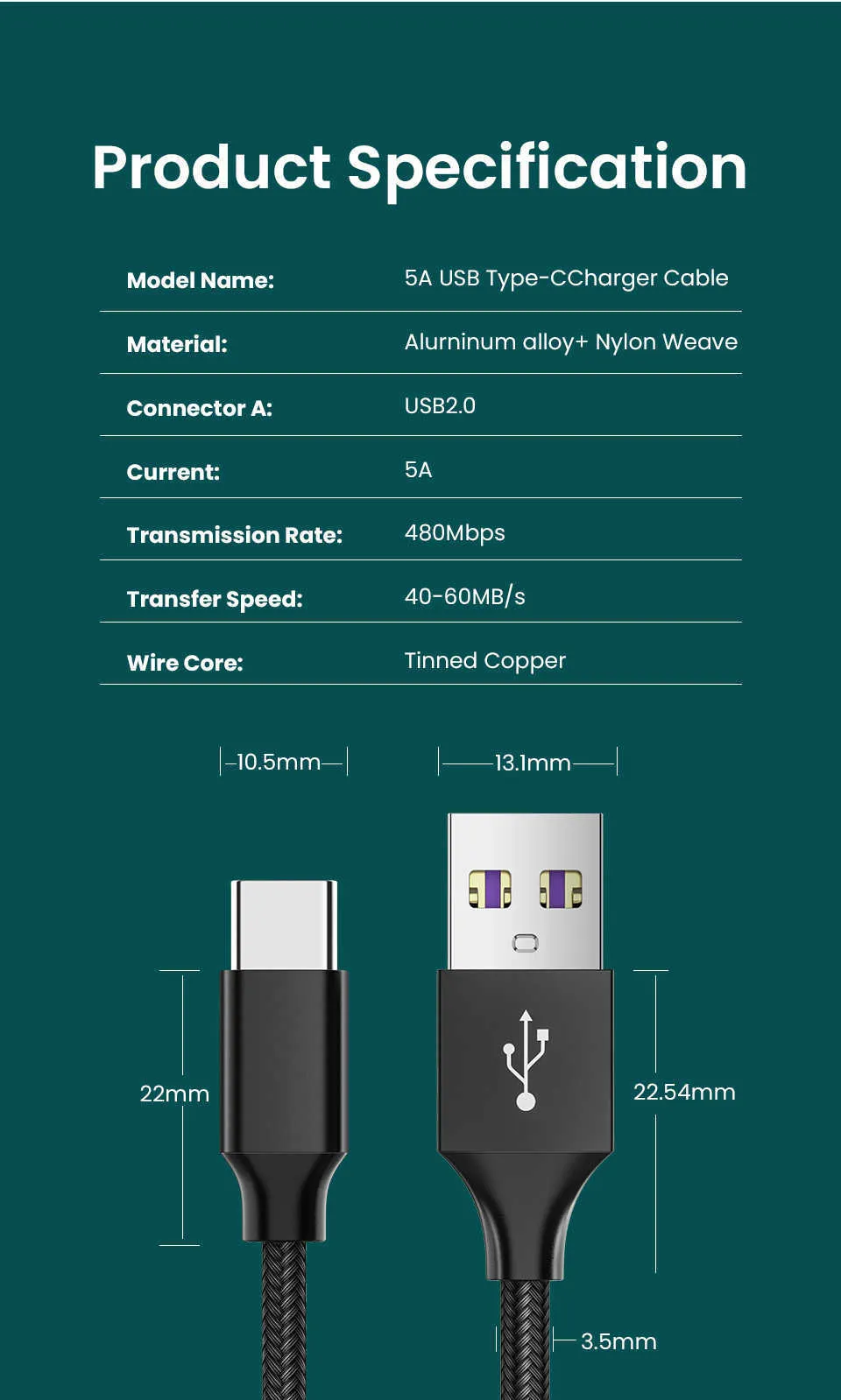 Quntis 5A - Cable cargador USB tipo C (40 W, supercarga, para Huawei P50,  P40, P30, P20