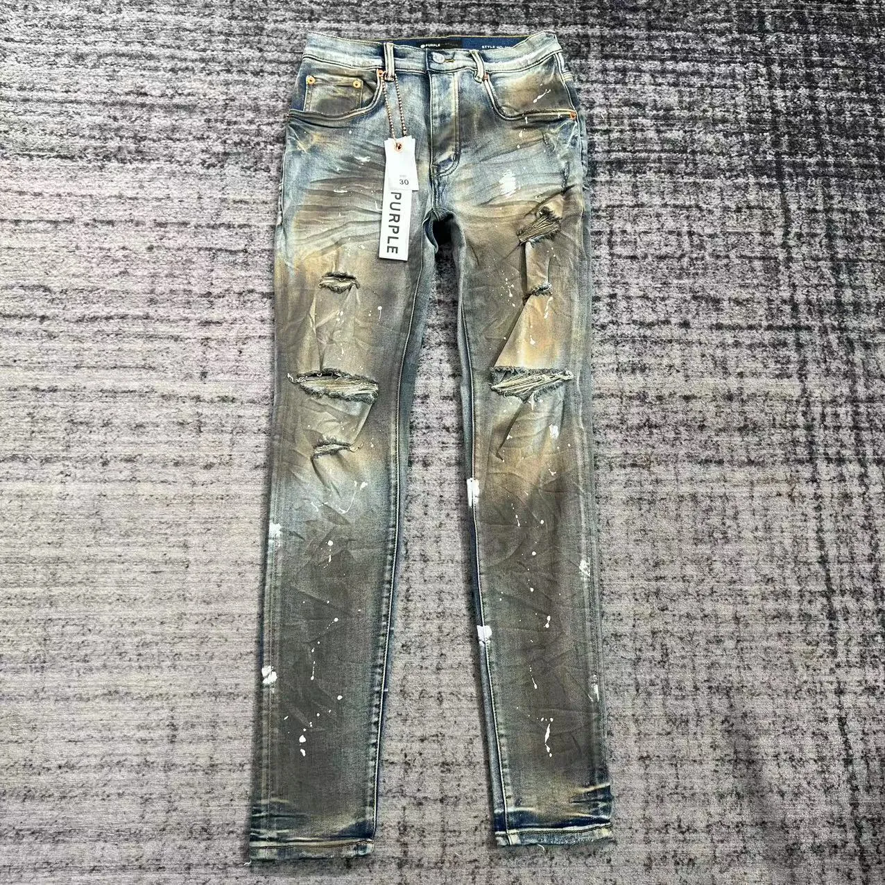 DHgate.com:Mens Distressed Slim Fit Purple Jeans - Ripped