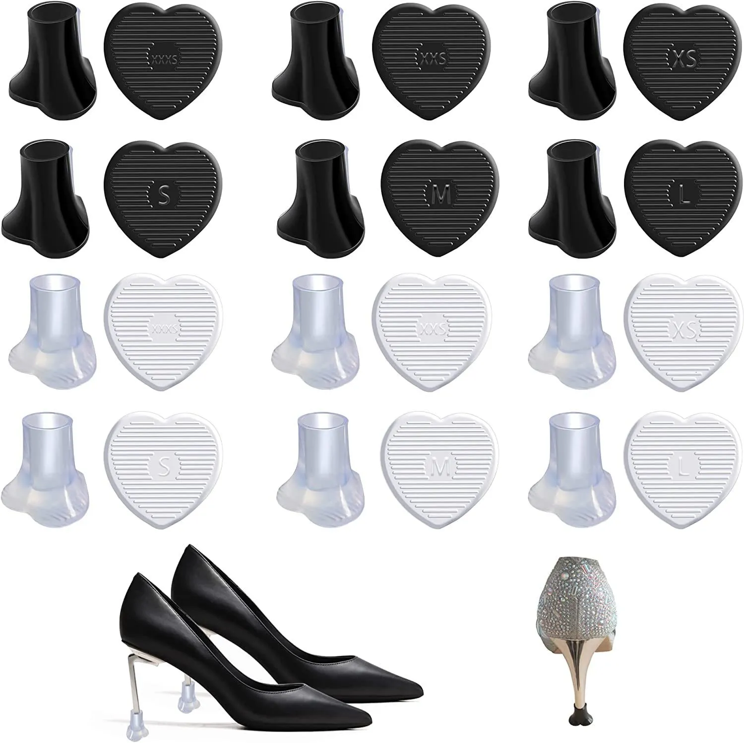 Shoe Parts Accessories 10Pairs High Heel Protectors Heart Shaped Glittery Clear Stoppers Walking on Gras Shoes Outdoor Graden Wedding Party 230804