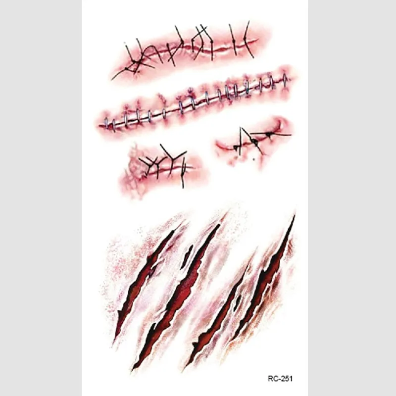 Acquista Adesivo Per Tatuaggio Temporaneo Da 2 Pezzi. Terrore Di Halloween. Cicatrice Realistica Con Sangue Finto In Italia A Partire Da 0.75 - Foto 7