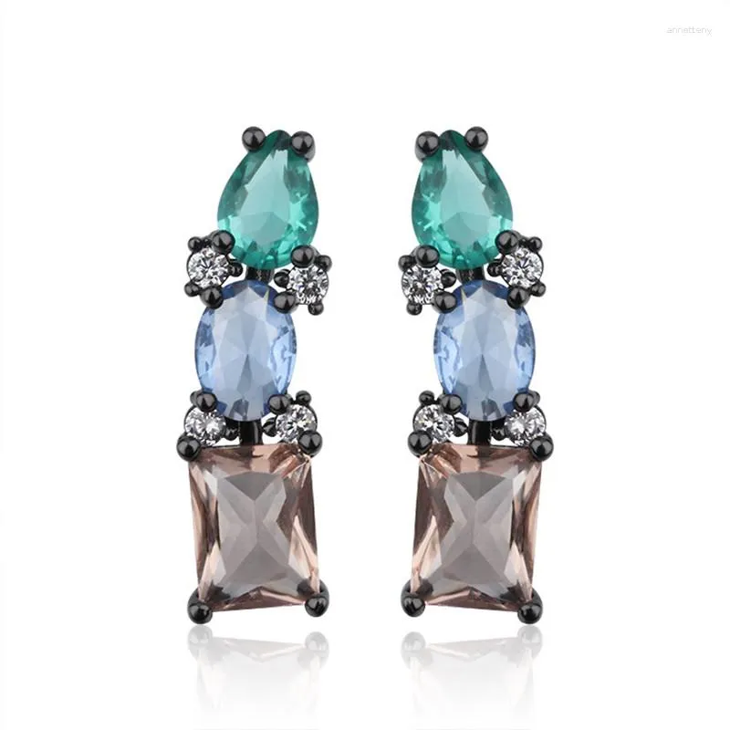 Серьги с заводом Omyfun Factory Price красочная хрустальная медь Aretes Brazil Joyeria для свадебных ювелирных изделий E020