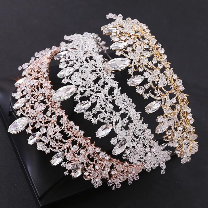 Luxury Bridal Crown Rhinestone Crystals Headpieces Royal Wedding Queen Big Crowns Princess Crystal Baroque Birthday Party Tiaras F2408