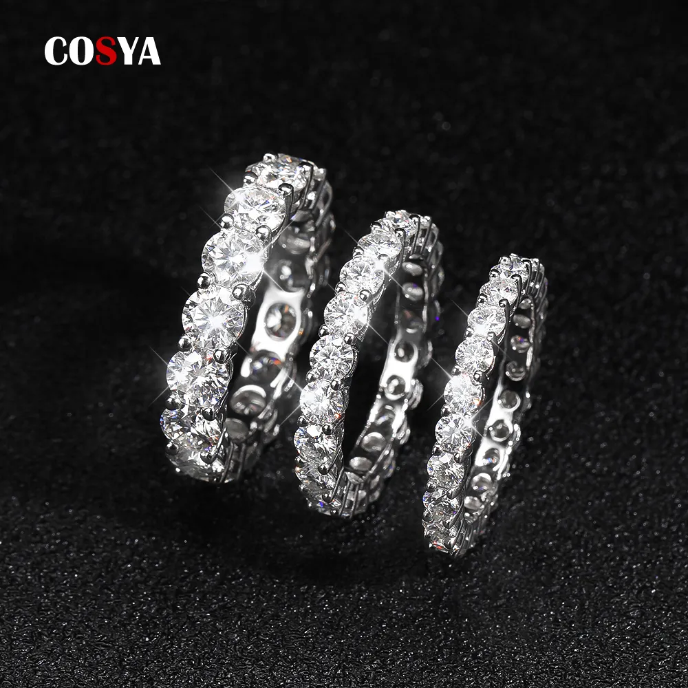 Обручальные кольца Cosya 3 5 мм полный ряд для женщин 925 Серебряное серебряное кольцо с бриллиантовым кольцом помолвка из мелкие украшения 230804