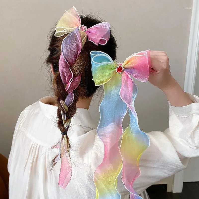 Acessórios para o cabelo arco grampo de cabelo infantil rede vermelho 2023 cabeça traseira feminino super fada trançado borla streamer headwear