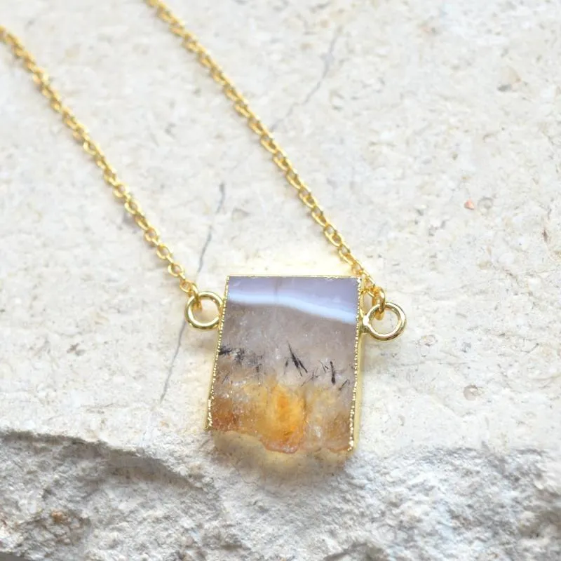 Pendentif Colliers Nature Citrine Tranche Druzy Collier De Mode Jaune Cristal Quartz Bijoux Pour Femmes