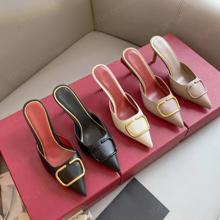 Мода V-Button Cormeration Mule Slides Sandals Trade Shoes cm illetto каблуки женские роскошные дизайнерские тапочки Сандалии Вечерние лучшие туфли тапочки