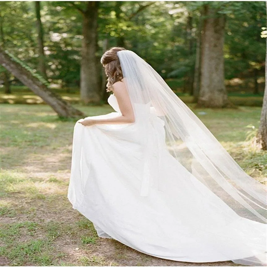 2017 Nouveau voile de mariage bord coupé voile de mariée avec peigne une couche blanc ivoire 3 M de long voiles de cathédrale Velos De Novia mariage Accesso2780