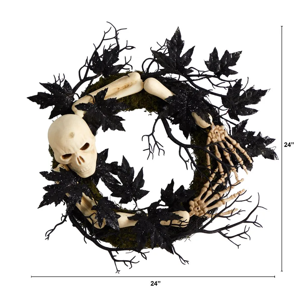 24ハロウィーンの頭蓋骨と骨の花輪