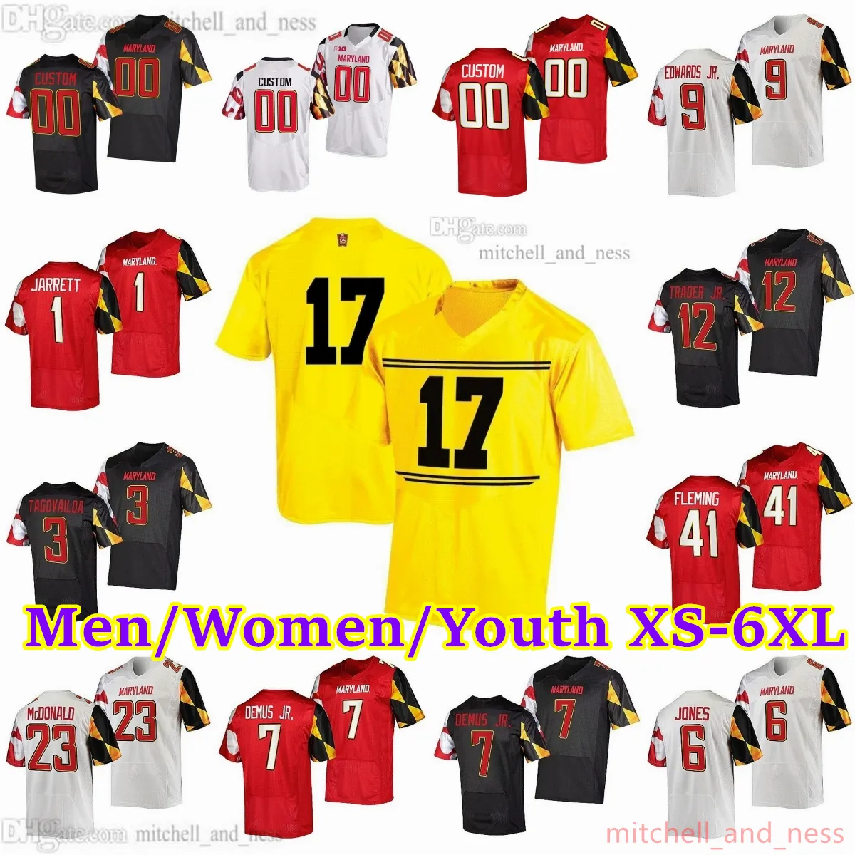 2023-24 personnalisé XS-6XL NCAA Maryland Terrapins Football Jersey Edwards Jr. Jones McDonald Demus Jr. Copeland Ryland Fleming Trader Jr. Hemby Jarrett Esiason Diggs Smith