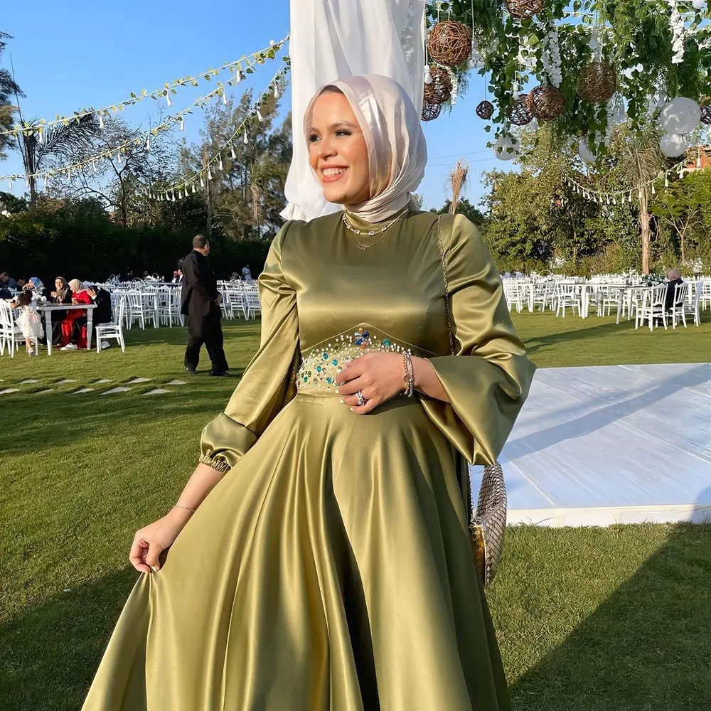 Sage A-Line Muslim Evening Dress Crystal Beaded Satin Formal Gown with 3/4 Illusion Sleeves and Sweep Train from Dhgate Evening Dresses - price 215.12 Sage A-Line Muslim Evening Dress Crystal Beaded Satin Formal Gown with 3/4 Illusion Sleeves and Sweep Train from Dhgate Evening Dresses - price 215.12