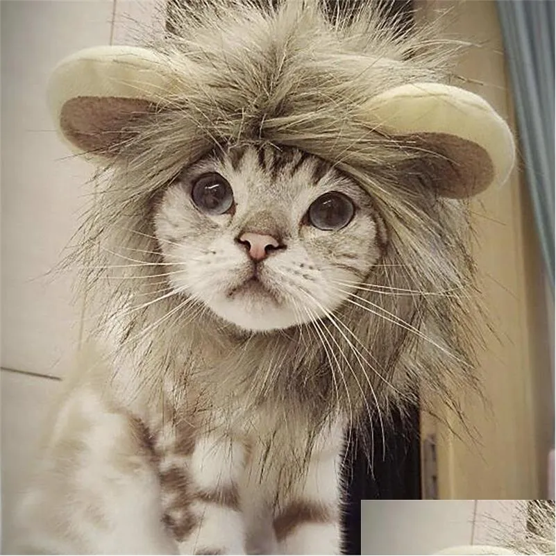 Cat Costumes Funny Cute Pet Costume Lion Mane Wig Cap Hat For Dog Halloween Christmas Clothes Fancy Dress With Ears Drop Delivery Ho Dhnxc