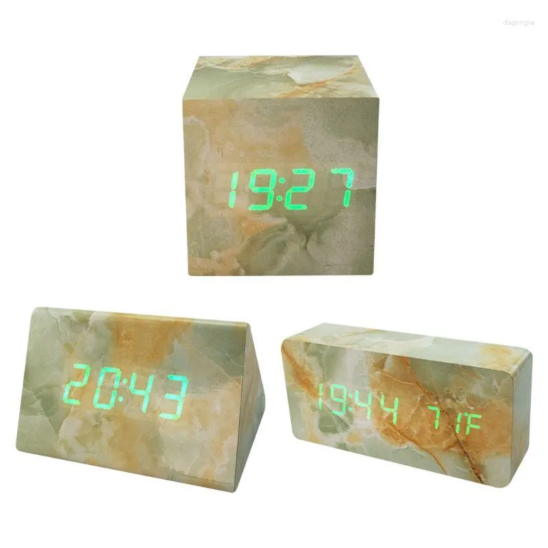 Table Clocks Marble Alarm Clock Wooden LED Timer With Dual Power Supply Voice Control S Wholesale