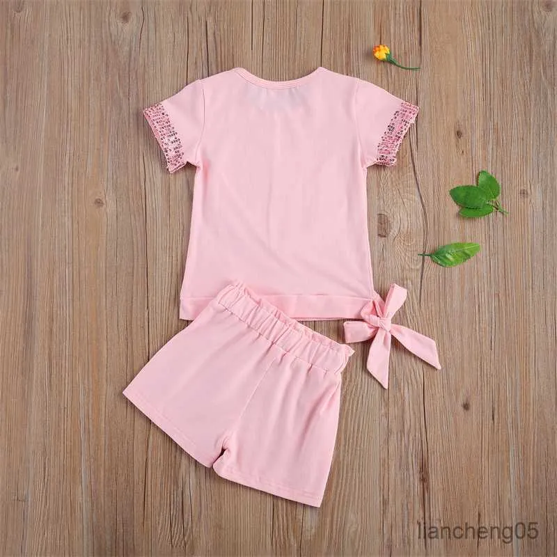 Clothing Sets Children Girls Summer Clothes Sets Baby Sequin Letter Short Sleeve T-shirt Short Tracksuit Kids Casual Outfits R230805