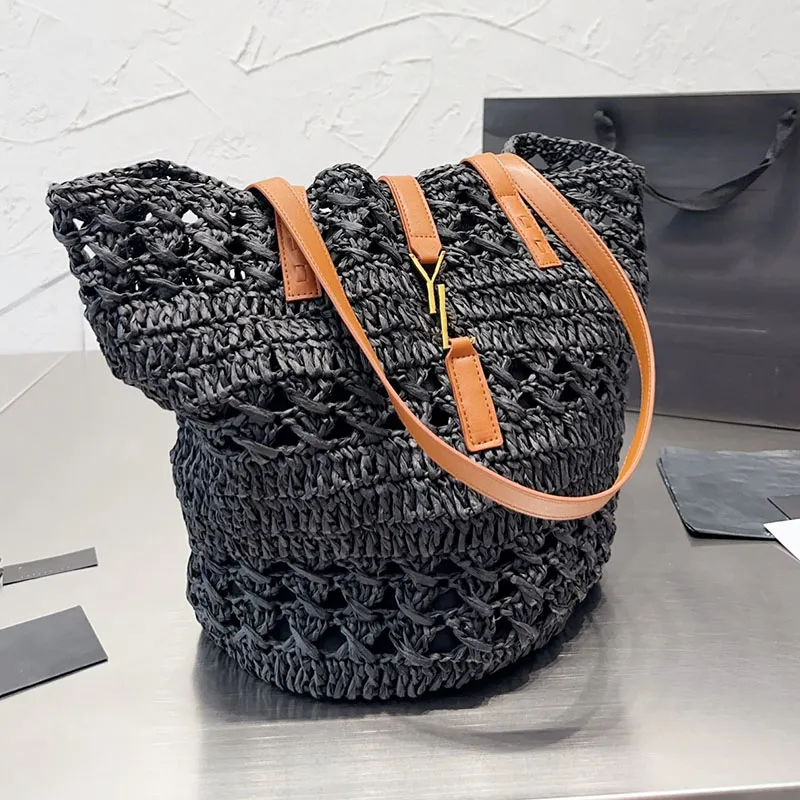 Halm handväska kvinnor designer panier liten raffia halmväv axelväska shoppingväska tote