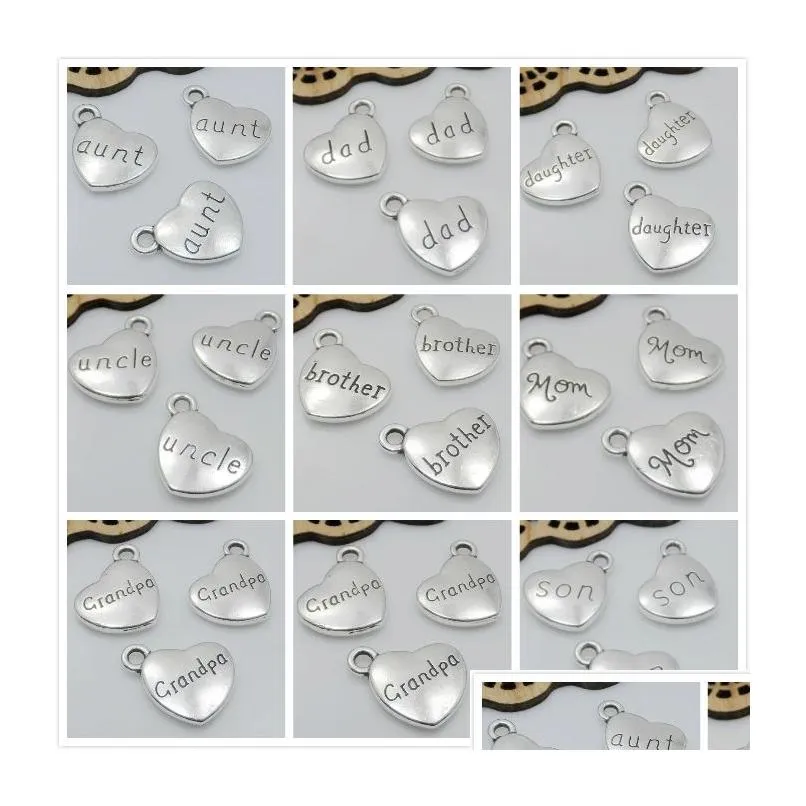 Headpieces 50Pcs Sier Plated I Love You To The Moon And Back Heart Shape Charms Fit Bracelet Sister Dad Son Mom 14X18Mm Drop Delivery Dho1K