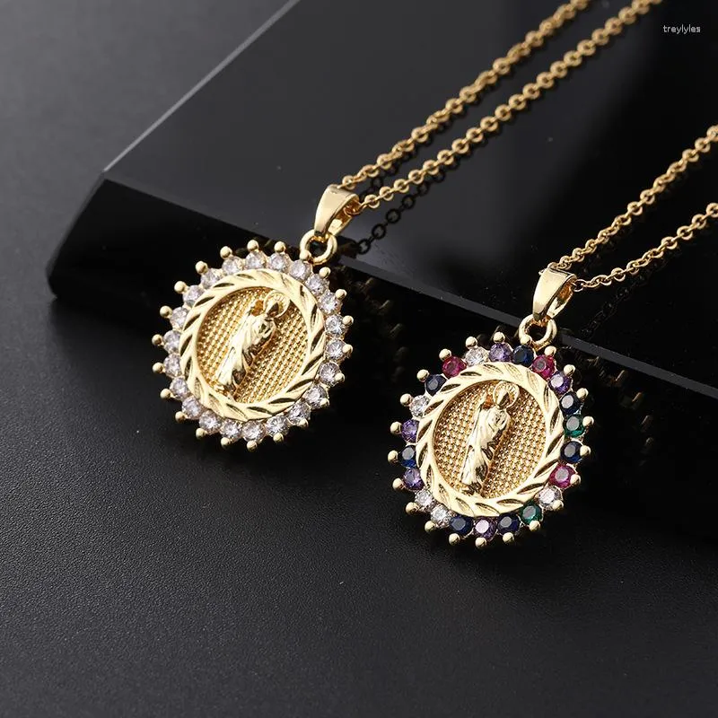 Pendant Necklaces Fashion Women Colorful Zircon Jesus Statue Bohemian Necklace Engagement For Copper Jewelry Birthday Gift