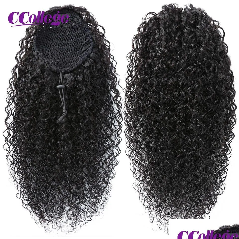 Queues de cheval Queue de cheval Extensions de cheveux humains Curly Dstring Straight Ccollege 8-30 Pouces Afro Kinky Drop Delivery Products Dhwtc