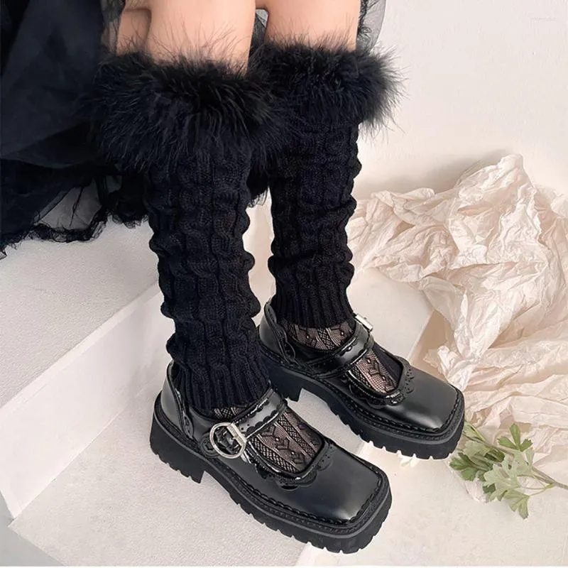 Femmes chaussettes doux mignon femme laine moyen Tube fille hiver tricoté couvre-pied torsion rayure Lolita bottes