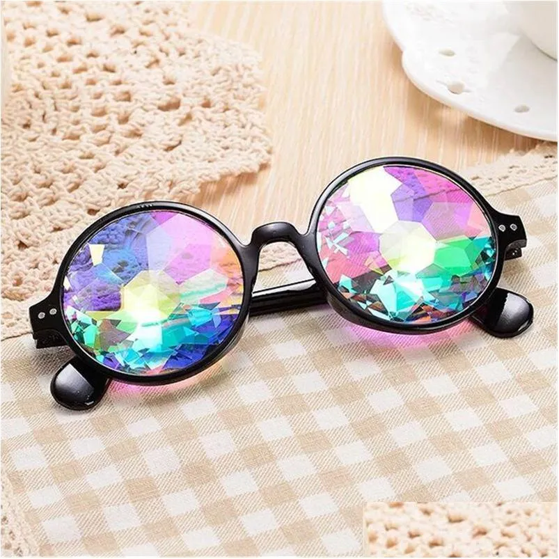 Solglasögon Kaleidoscope Glasögon Kvinnor Retro Rave Festival Round Men Nail Hologra 220826 Drop Delivery Fashion Accessories DHT2L