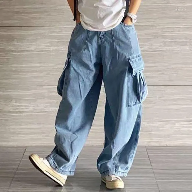 Jean homme Stretch ample jambe large doux hommes Denim pantalon taille élastique couleur unie pantalon Harajuku lavé Hip Hop Jean Z97
