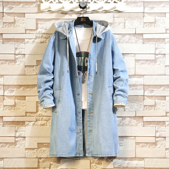 Korean Style Mens Single Breasted Denim Denim Trench Coat Mens For Spring  And Autumn Casual Long Overcoat For Men Style 231020 From Mu03, $37.7 |  DHgate.Com